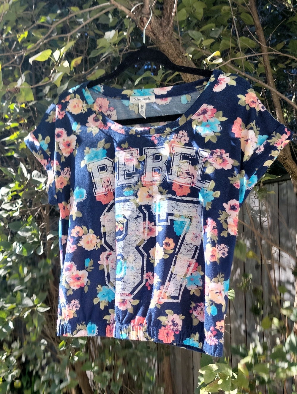 AEROPOSTALE Y2K Navy Floral "Rebel 87" Tee
